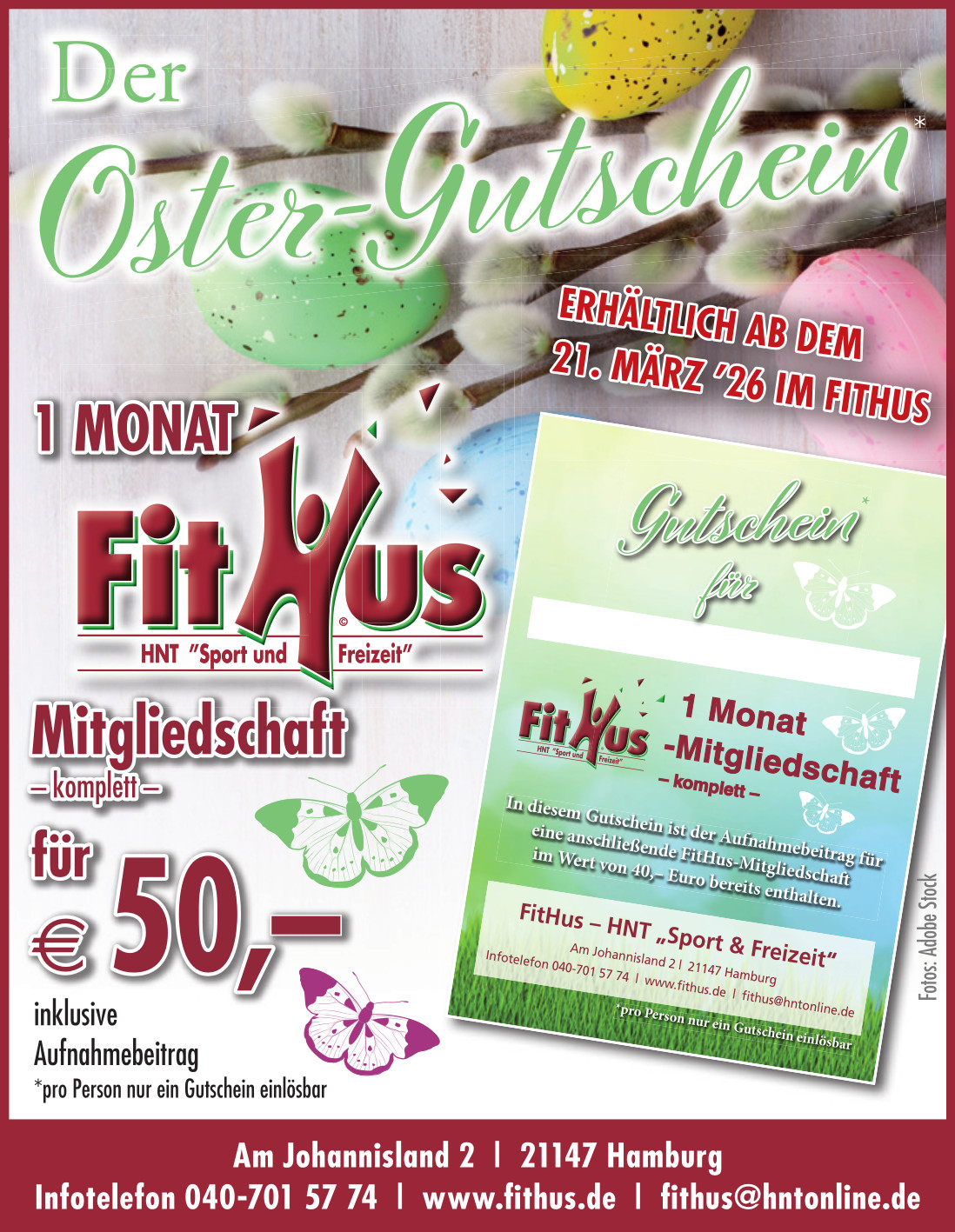 Ein Foto der Anzeige für den FitHus Oster-Gutscheins 2026.