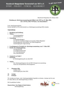 Ein Foto der Einladung zur Abteilungsversammlung des FitHus 2026.