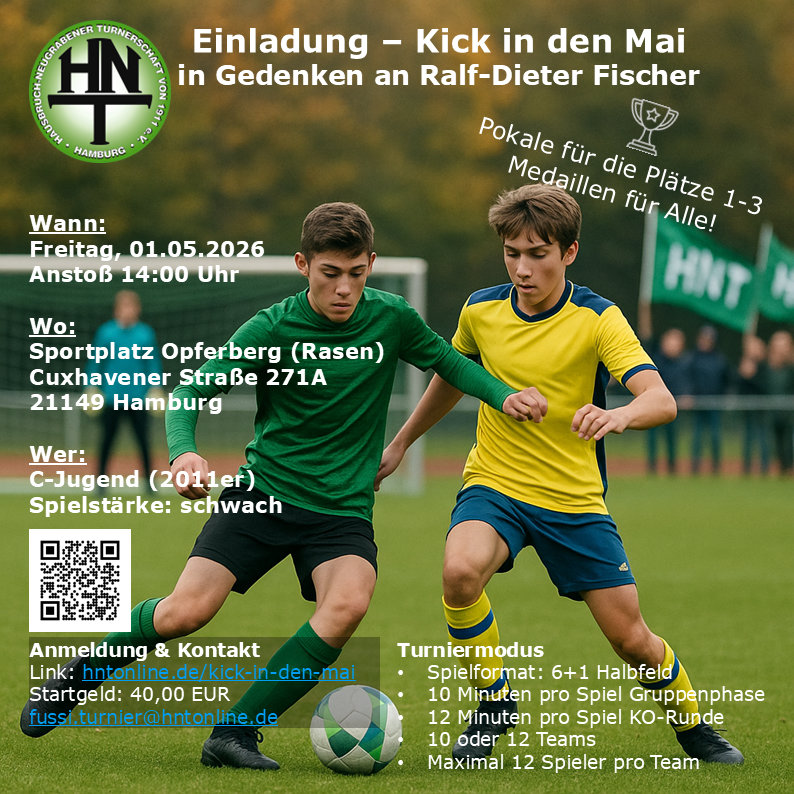 Ein Foto vom Werbeflyer für das C-Jugend-Turnier beim Kick in den Mai 2026.