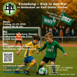 Ein Foto vom Werbeflyer für das D-Jugend-Turnier beim Kick in den Mai 2026.