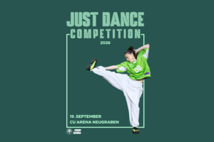 Ein Foto einer Ankündigung für die Just Dance Competition 2026.