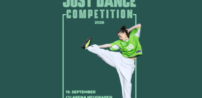 Ein Foto einer Ankündigung für die Just Dance Competition 2026.