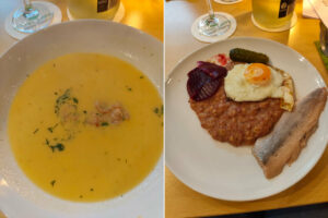 Ein Foto von zwei Gerichten, die beim Happy-Hours-Event "Menu retour" serviert wurden.