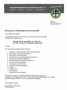 Ein Foto der Einladung zur Abteilungsversammlung Ski und Surf 2026.