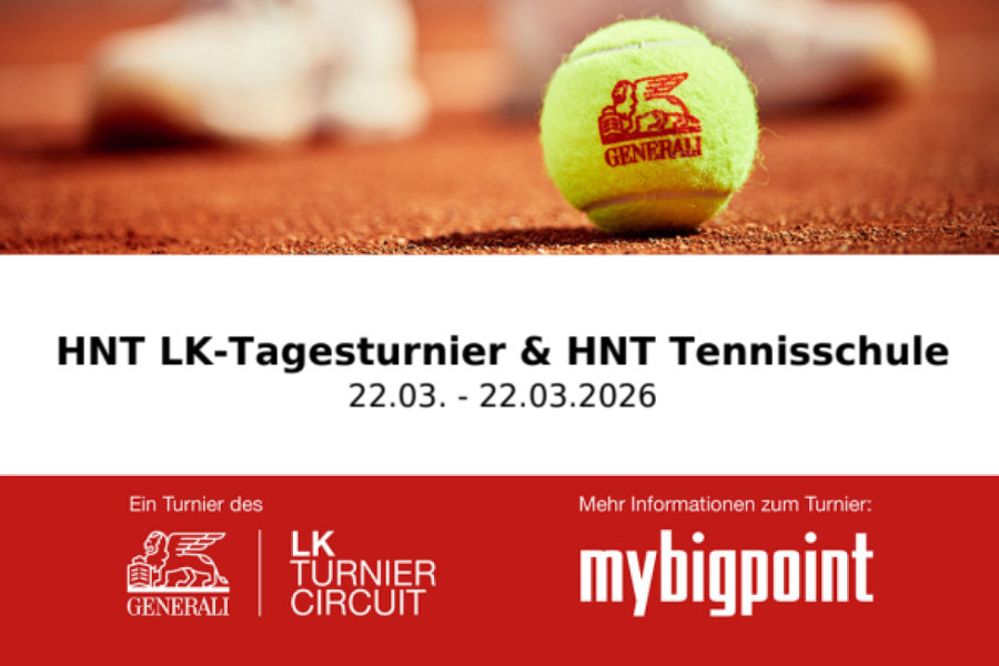 Ein Foto des Plakats für das LK-Tagesturnier der HNT Tennisabteilung am 22. März 2026.