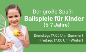 Ein Plakat für das HNT Tennis-Angebot "Ballspiele für Kinder".