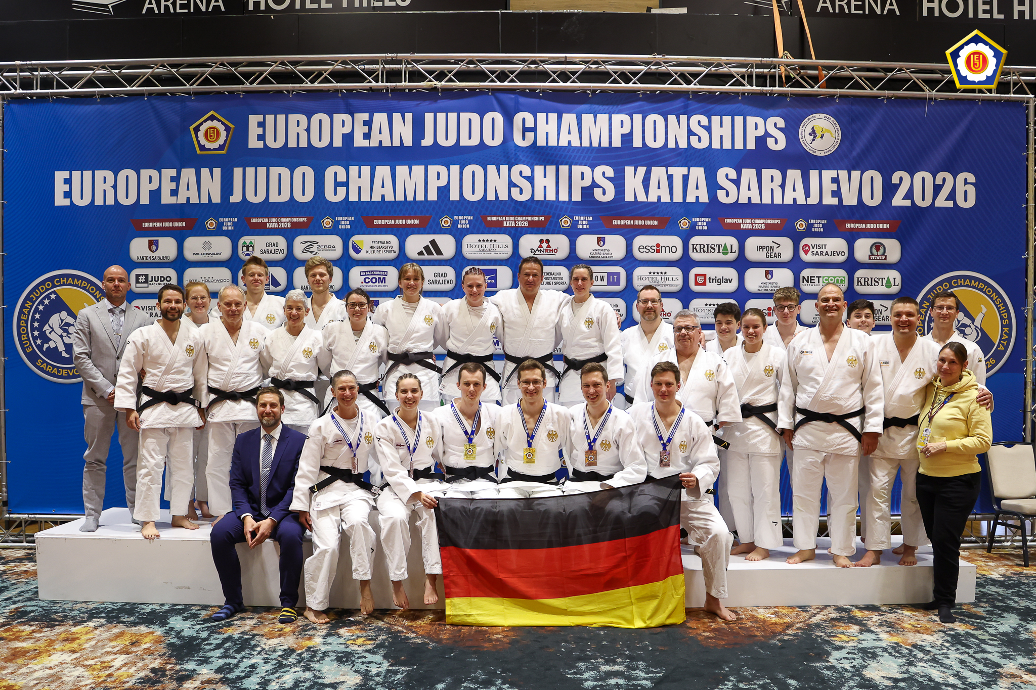 European Judo Championships Kata 2026 Ein Gruppenfoto mit allen deutschen Kata-Paaren.