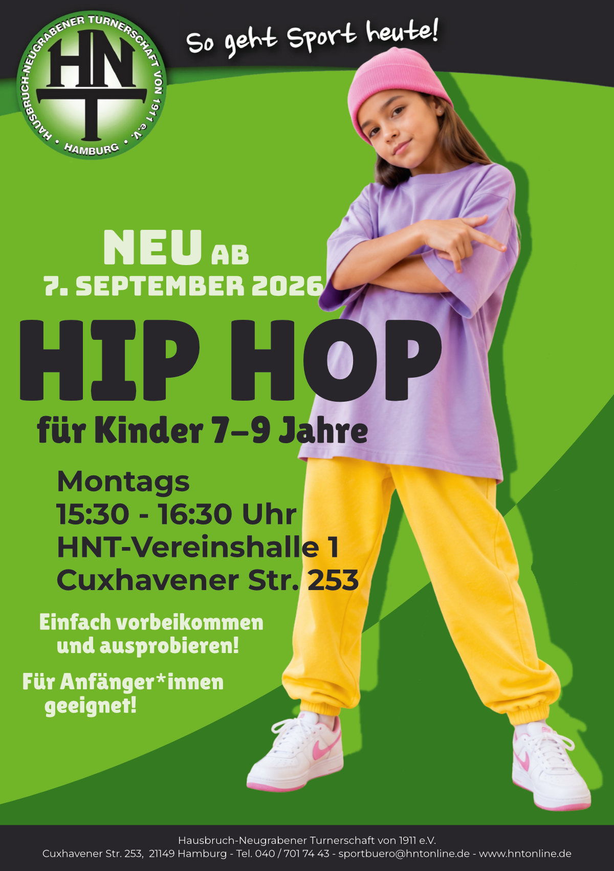 Der Flyer für den neuen HipHop-Kurs für Kinder von 7 bis 9 Jahren.