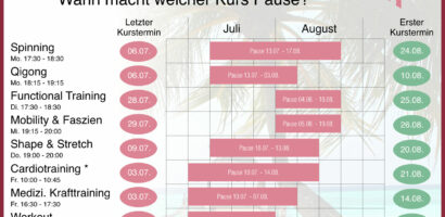Ein Foto des Sommerfahrplans im FitHus 2026.