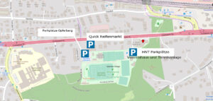 Eine Karte vom Sportplatz Opferberg, auf der die Parkplätze eingezeichnet sind.