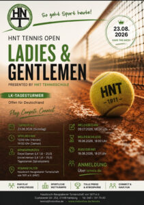 Ein Foto des Plakats für das LK-Tagesturnier der HNT Tennisabteilung am 23.08.2026.