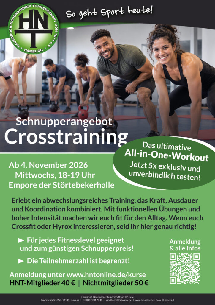 Ein Werbeplakat für das Schnupperangebot Crosstraining.
